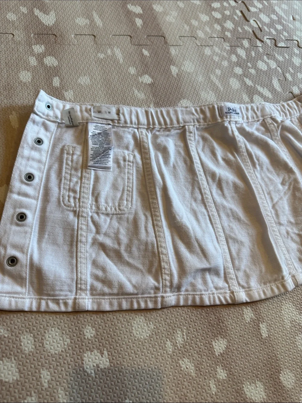 Polo Ralph Lauren Girls White Cotton Denim Snap Front Mini Skirt Size 5